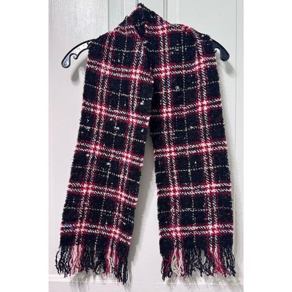 NWT Burberry London Black Red Wool Scarf Muffler 60in by 8in - Picture 1 of 7